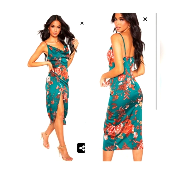 PrettyLittleThing Blue Wrap Midi Dress with Cowl Neck New Size 10 - Picture 1 of 7